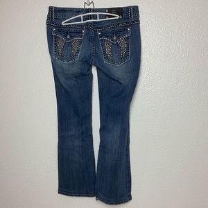 Miss Me Jeans. Boot Cut with Angel Wing Embellishments Sz 32